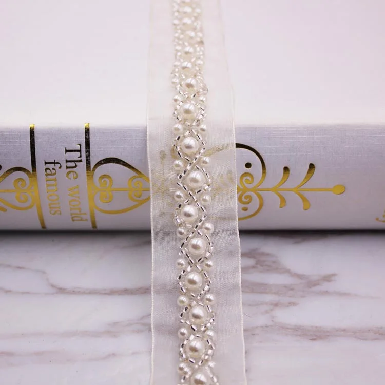 Meetee 3cm Width 5Yards Handmade Beaded Pearl Lace Mesh Trims Ribbon DIY Sewing Clothing Accessories Wedding Dress Decor Craft | Дом и сад