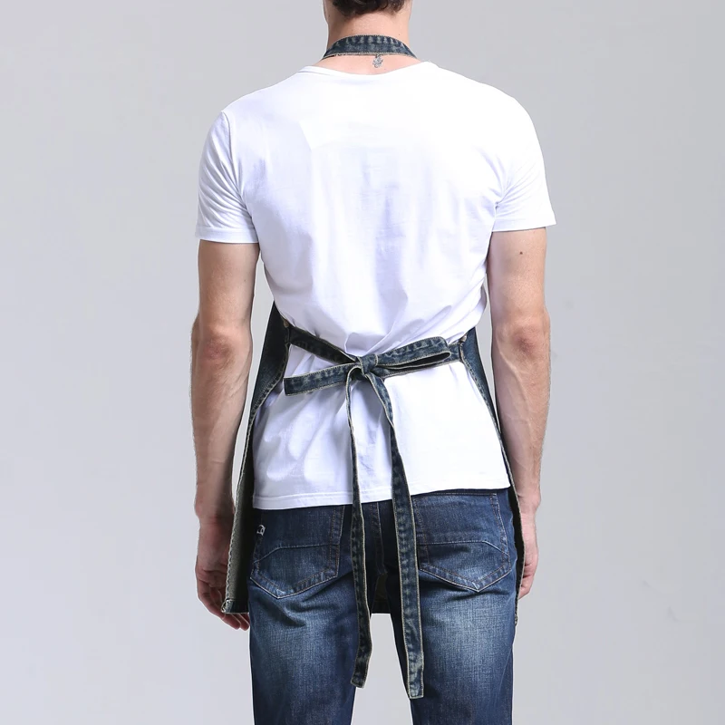 Джинсовый фартук для барбекю нагрудник взрослых карманный кухонный уборки