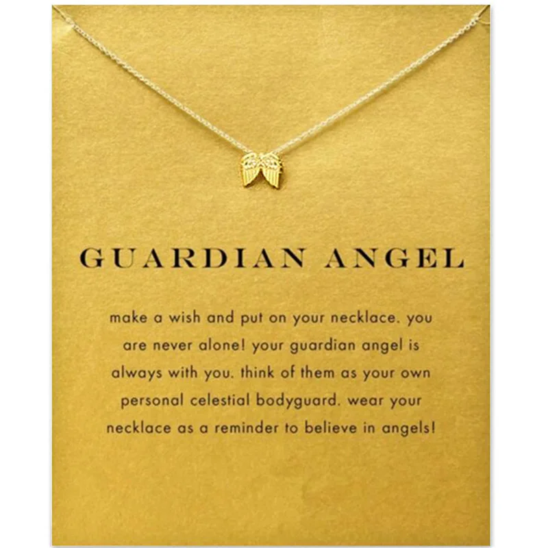 

Fashion Angel Wings Necklace For Women Animal Pendant Gold Color Chain Statement Choker Necklaces Guardian Angel Gift Card