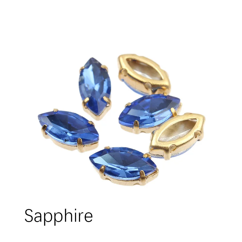 Sapphire 5x10 мм конский глаз золотой коготь инкрустированные стеклянные хрустальные стразы для шитья. 30/100/Сумка для одежды, обуви и украшения шляпы - Цвет: Sapphire