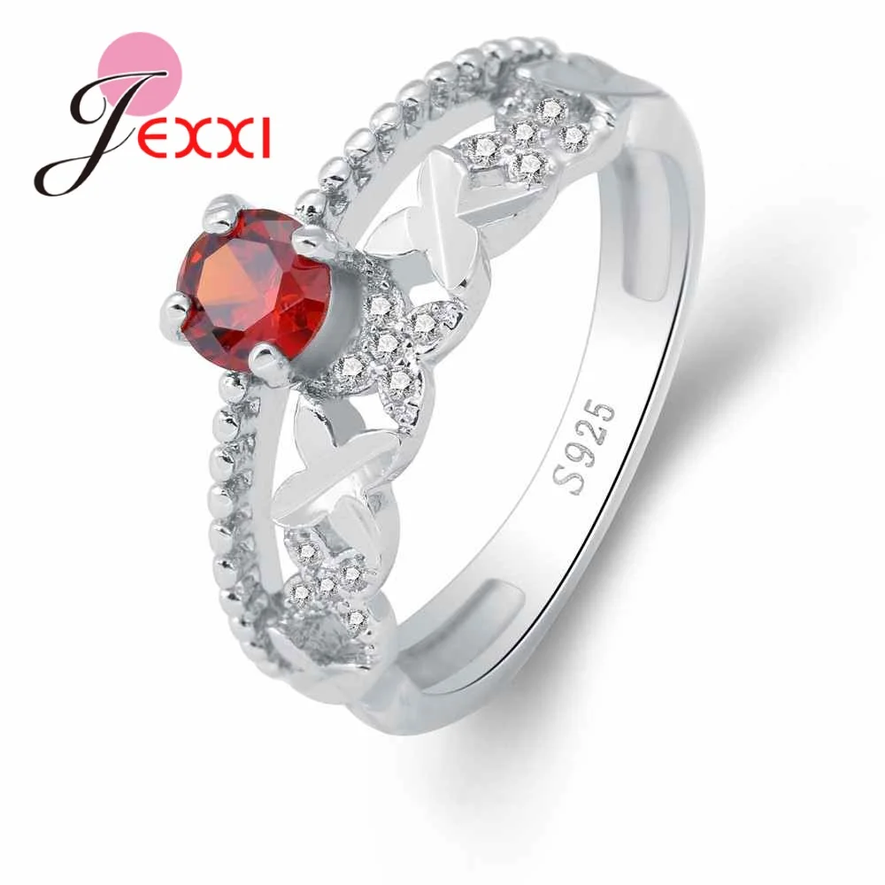 

X shaped Two Lines Модные женские кольца на палец с круглыми красными кристаллами из стерлингового серебра 925 пробы изысканные свадебные украшения