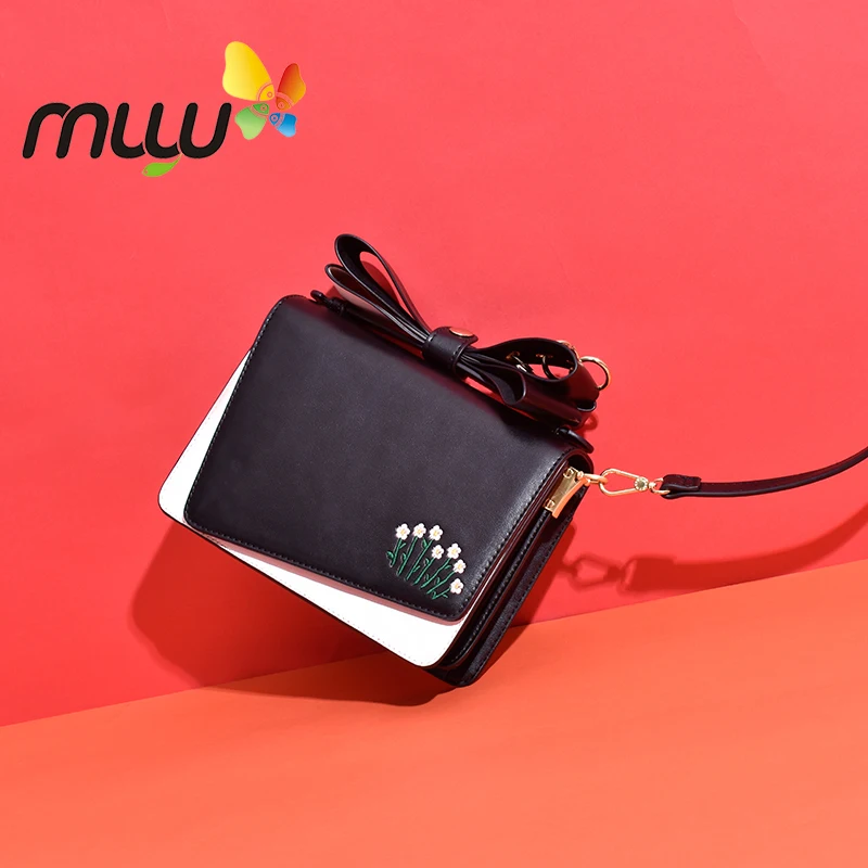 Muyu 2018 женская сумка через плечо из искусственной кожи с цветочной вышивкой