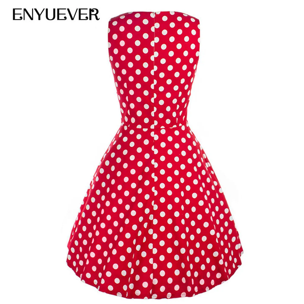 Enyuever Red White Polka Dot Dress Women Clothing Sleeveless 50s Swing Pin Up Vestido Casual Vintage Robe Rockabilly Party | Женская