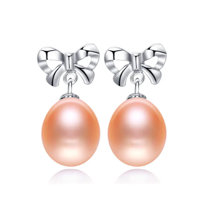 Bowknot pink Даими культивированный Серьги с жемчугом, Подлинные Марка Ювелирные изделия из жемчуга 9 мм натуральный жемчуг бантом Серьги милые Серебряные серьги - Цвет камня: Bowknot pink