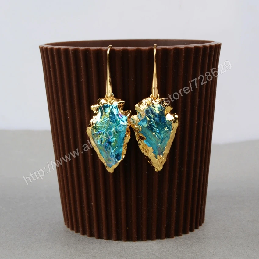 

BOROSA 5 шт модные золотые цветные грубые натуральные титановые кварцевые серьги с шармами стрелок G0757