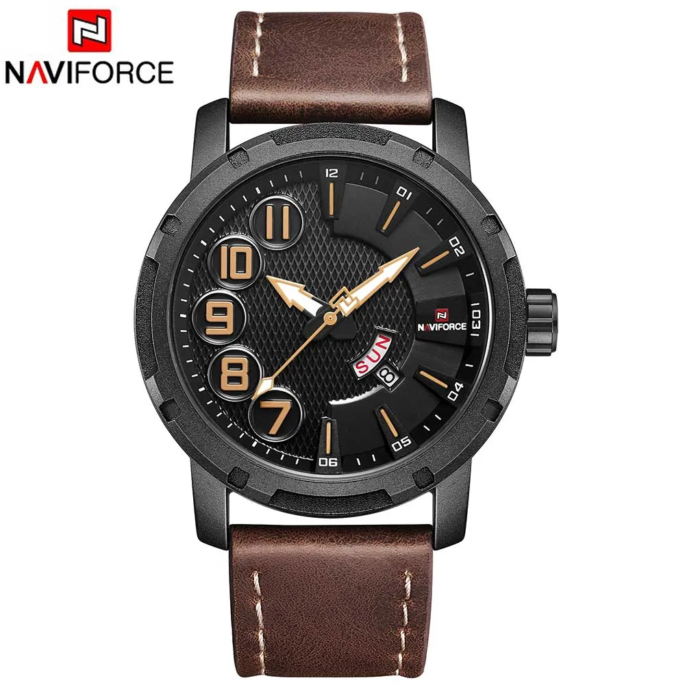 Цвет: желтый NAVIFORCE лучший бренд класса люкс Мужские часы Мужские кожаные Наручные часы мужские часы с датой недели кварцевые модные часы Montre Homme Relogio Masculino - Цвет: Цвет: желтый