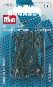 Prym 18 Safety Pins Black Assorted Rust-proof With Spiral 085121