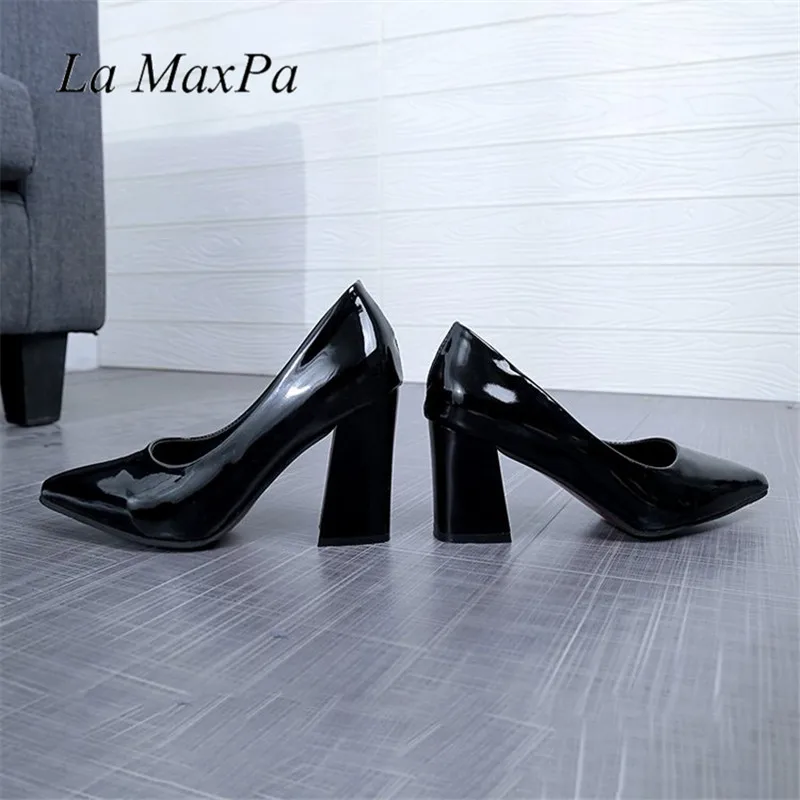 La MaxPa/Размеры 35-40; свадебные туфли; женские кожаные туфли-лодочки на толстом каблуке 7 см, 9 см; офисные женские Вечерние туфли на высоком каблуке; красные лаконичные туфли-лодочки