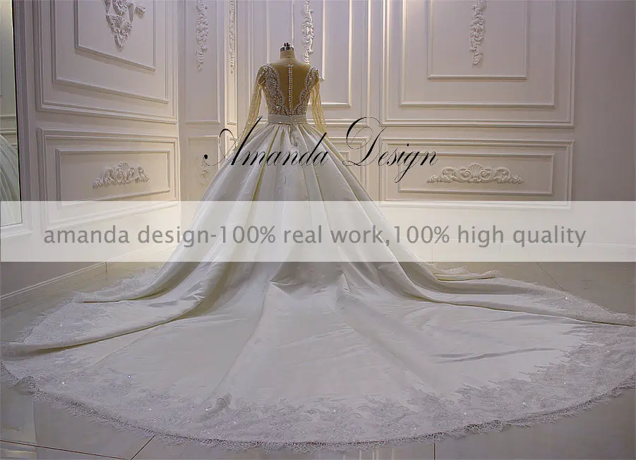 Роскошное Свадебное платье с длинным рукавом и v образным вырезом gelinlik