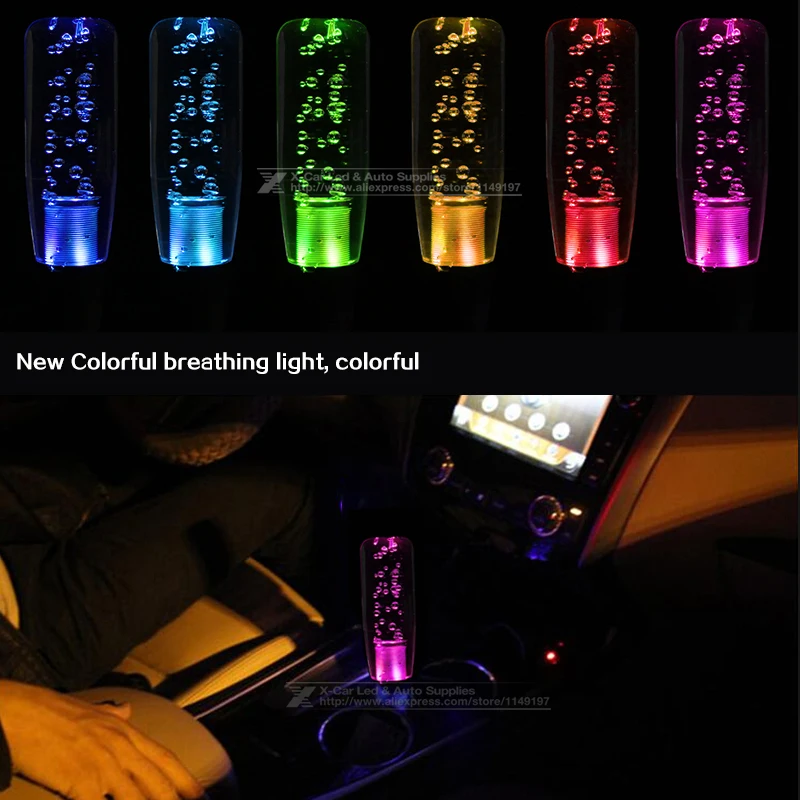 10 см 15 см 20 см Автомобильный светодиодный свет RGB Цвет Изменение Кристалл пузырь ручка переключения передач насадка рычага переключения передач MOMO с батареей