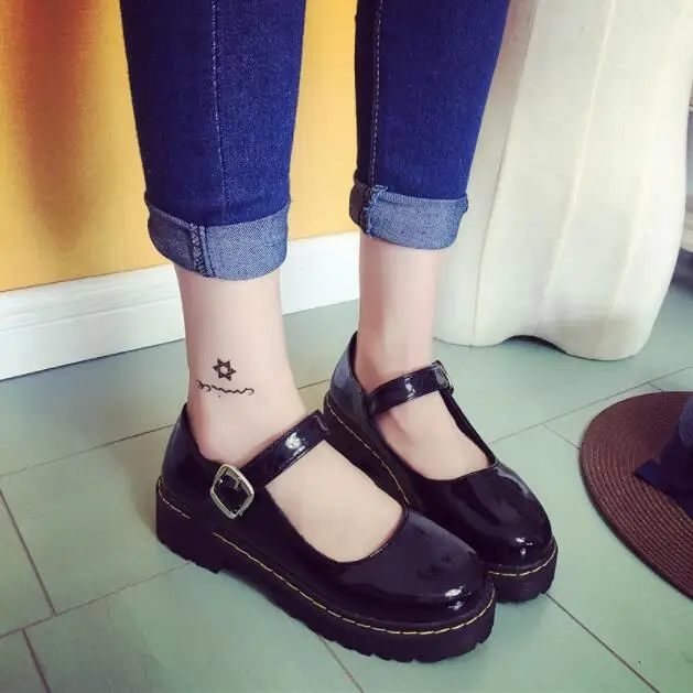 Косплей туфли Лолиты из лакированной кожи для девочек Милые с круглым носком