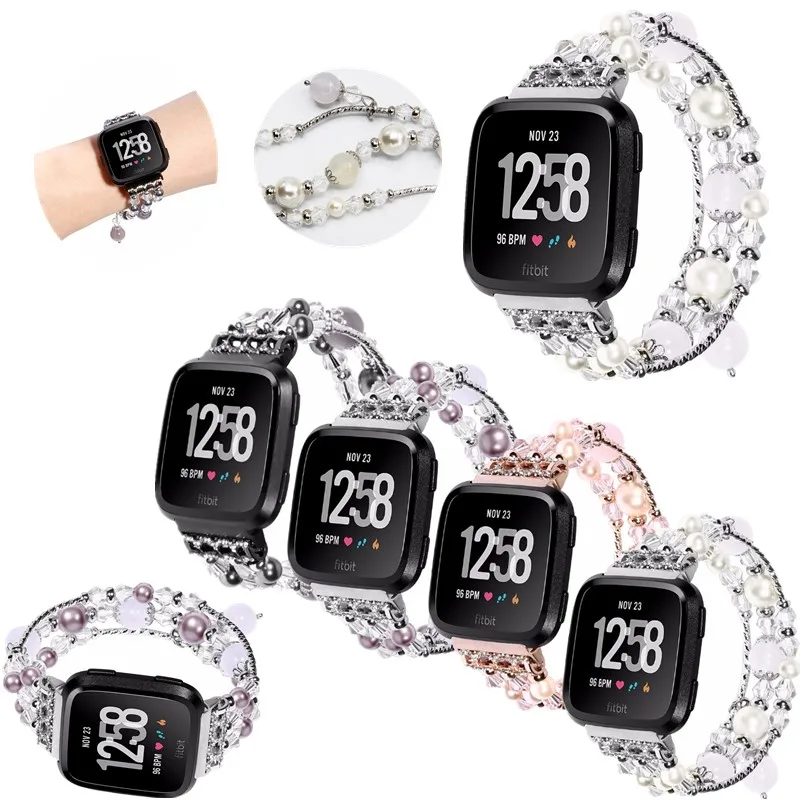 Crystal Pearl Bracelet for Apple watch Strap 4 Agate Beads Stretch Faux Stone Replacement Wristband Iwatch 3/2/1 44/42/40/38 | Наручные