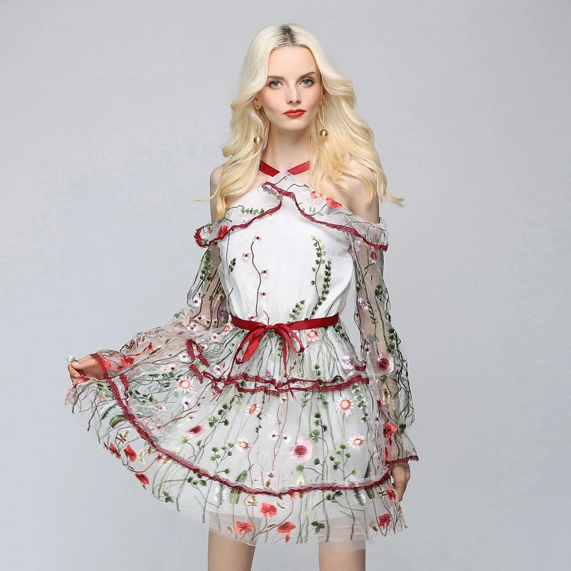 Лето сексуальное платье 2017 Вышивка Для женщин S Холтер Элегантный пляжный