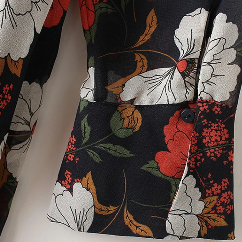 2017 лето-осень Для женщин Стенд Воротник Цветы Печать шифоновые платья дамы