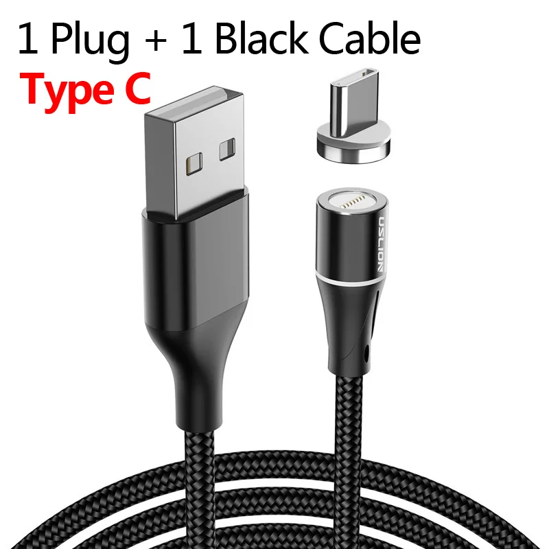 USLION Micro USB кабель магнитное зарядное устройство для iPhone X 8 7 type C Быстрая зарядка магнит зарядное устройство провод для samsung Xiaomi huawei шнур - Цвет: Type C Black