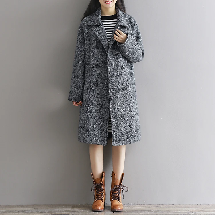 2017 Новинка зимы ретро сплошной цвет средней длины шерстяная куртка Для женщин с