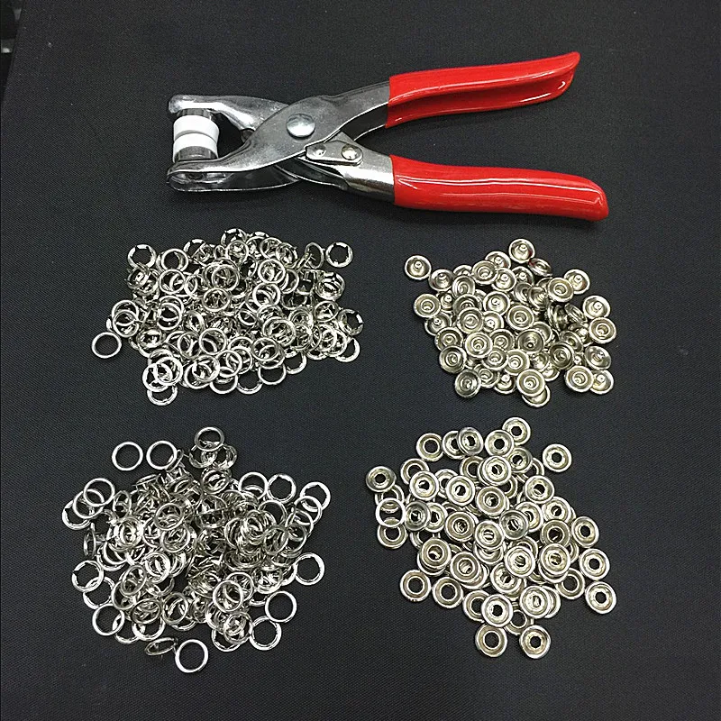 

1pc Plier Tool +150 Sets Silver 9.5mm Metal Prong Snap Buttons Fasteners Press Studs Poppers Baby Romper Buckle Snap