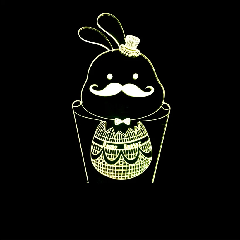 Новый Стиль Усы Кролик 3D иллюзия ночник USB 7 цветов мигающий градиент