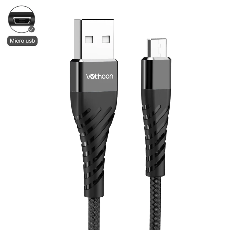 Black Vothoon микро USB кабель 3A Быстрая зарядка микро данных USB кабель для samsung Xiaomi huawei Android мобильный телефон зарядное устройство кабель Шнур - Цвет: Black