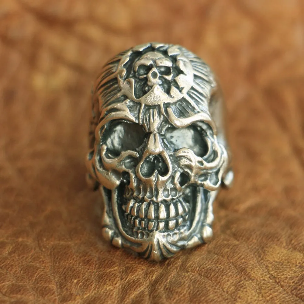 LINSION 925 пробы Серебряное кольцо King of Hell Devil с черепом мужское байкерское панк TA101