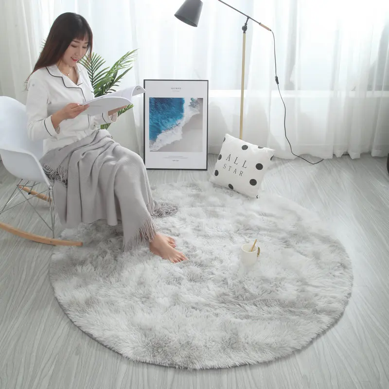 Nordic ins round variegated tie-dye gradient carpet living room coffee table mat long hair washable bedroom rug New Arrivals | Дом и сад