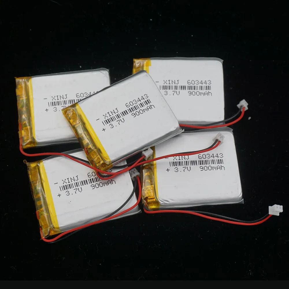 

XINJ 5pcs 3.7V 900 mAh 603443 Li Lithium Polymer Battery Lipo Cell 2pin JST-PH 1.25mm Plug For Mp4 Camera E-Book Phone Tablet PC