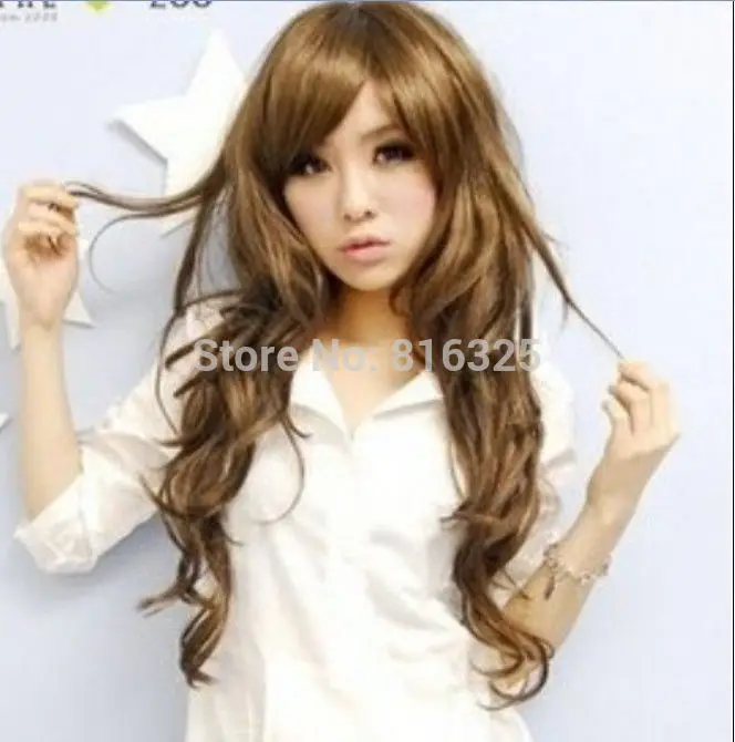 690034&gt Потому светло коричневый длинные вьющиеся cosplay парик|cosplay wig|curly wiglight brown |