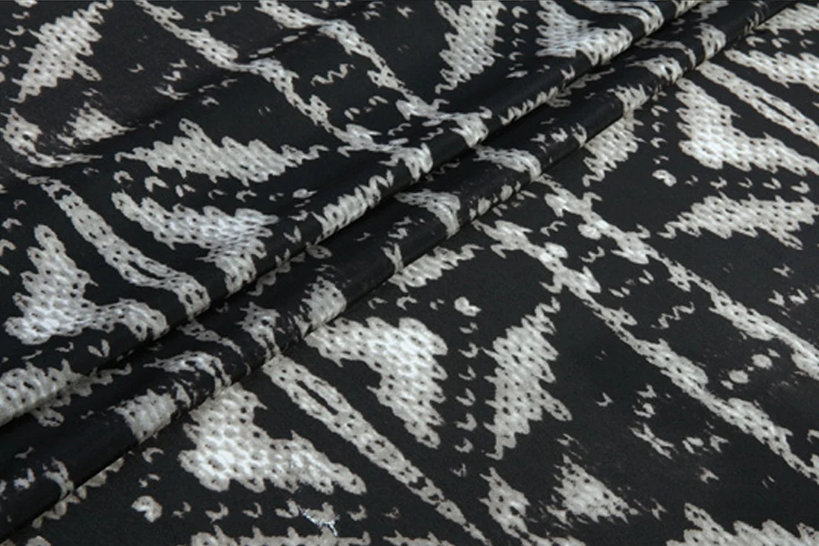 Чистый шелк тутового шелкопряда de chine ткань-абстрактная печать серый черный для