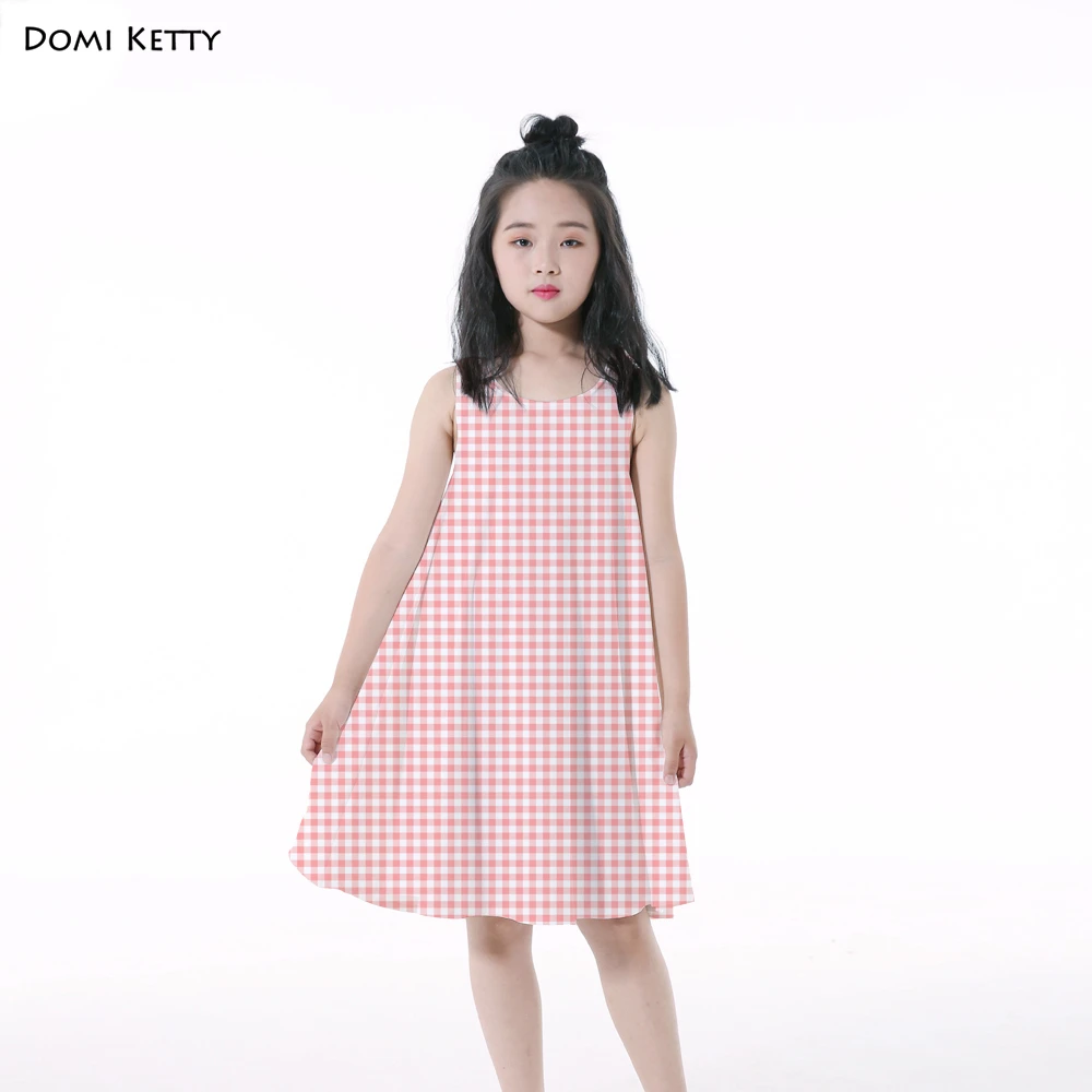 Domi Ketty girl sleeveless dress print lattice pink new cartoon kids princess vest dresses children party clothes 6-12Yrs | Детская