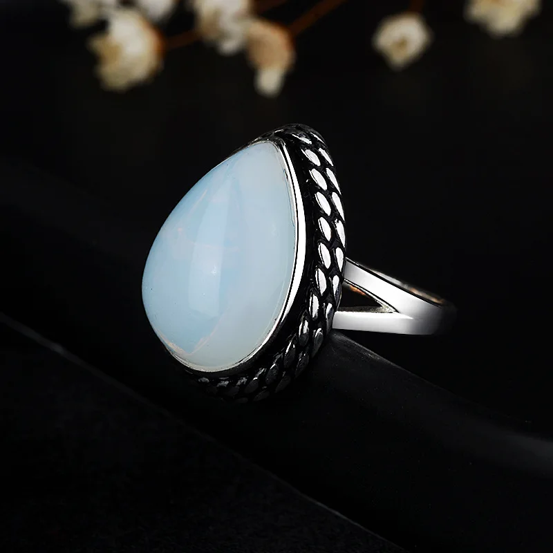 925 Anillos серебро Ретро мода молочно-белый лунный камень кольцо в форме циркония ювелирные изделия оптом много оптом Chanukah оптом