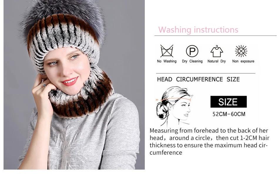 DUOUPA Women fur hat scarf set for winter natural rex rabbit fur scarf and hat solid color brand new street shoot hat and scarf