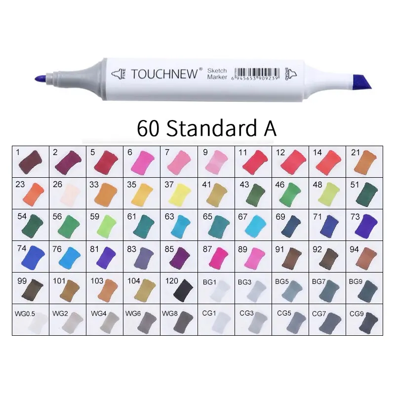 white 60 Standard A Touchnew Набор цветных копировальных маркеров спиртовые ручки, маркеры для рисования товары для рукоделия кисть манга для рисования акриловый дизайнерский набор ручек для студентов - Цвет: white 60 Standard A