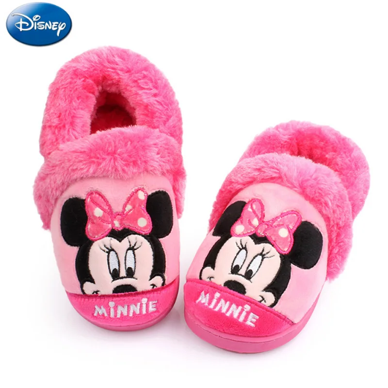Disney/Детские домашние тапочки для девочек с Минни Маус И Микки; коллекция года; зимняя обувь для мальчиков; плюшевые теплые хлопковые нескользящие домашние тапочки для малышей
