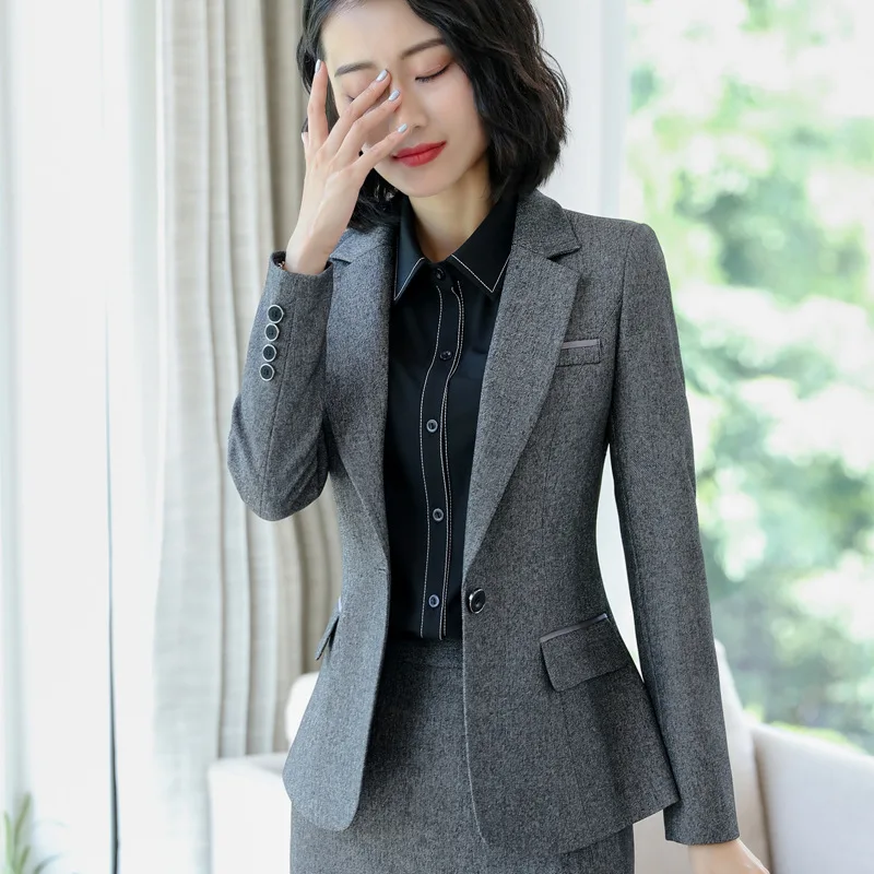 IZICFLY Spring Autumn Black Blazer Set With Skirt Office Suits For Women Uniform Lady Work Outfit Elegant 2 PCS