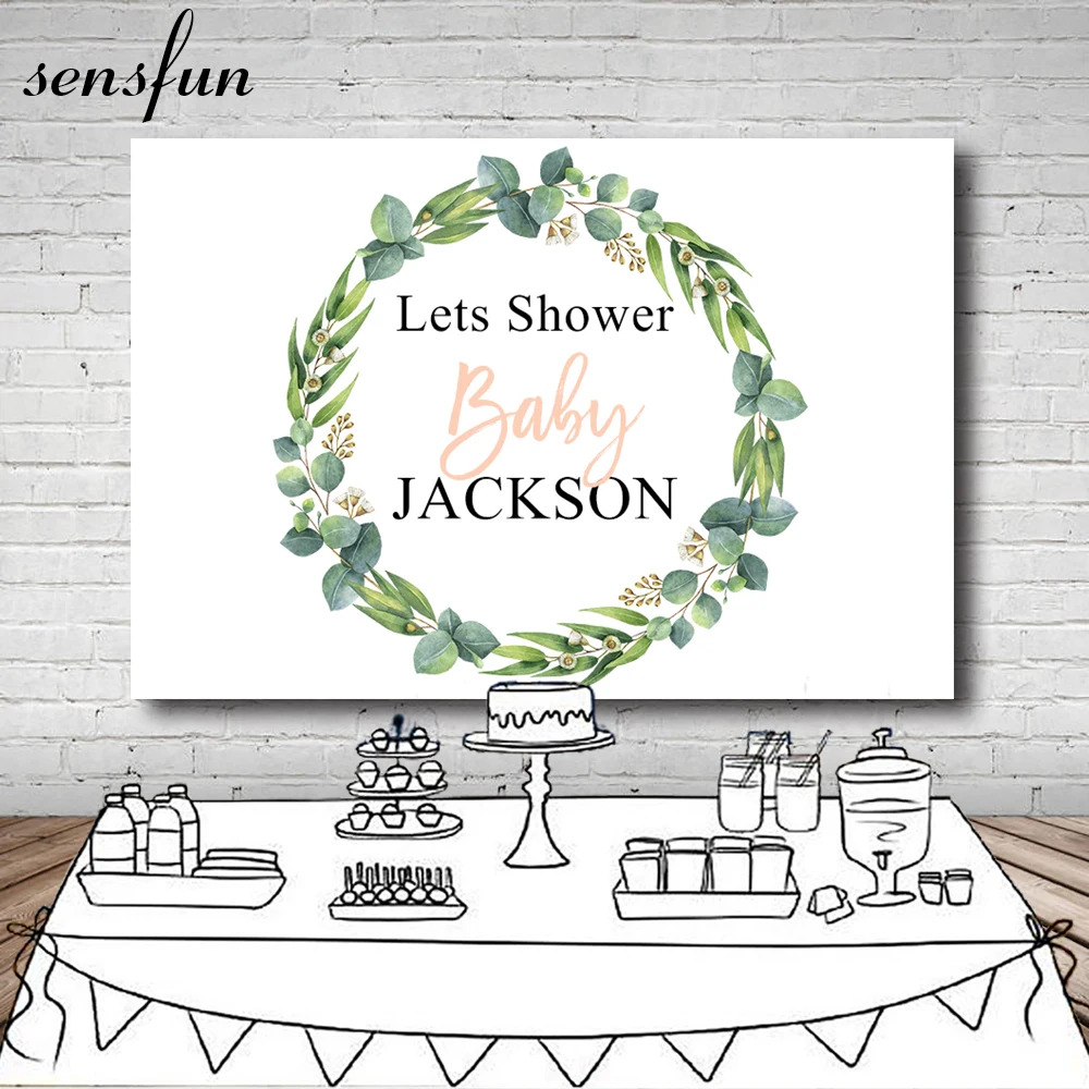 Sensfun Baby Shower фон для фотосъемки с изображением белого тема зеленые листья круг