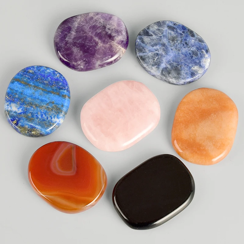 

7pcs/set Handmade 45mm Oval Palm Stone Minerals Chakra Tumbled Gemstone Healing Reiki Crystal Craft Vintage Home Decor Gift