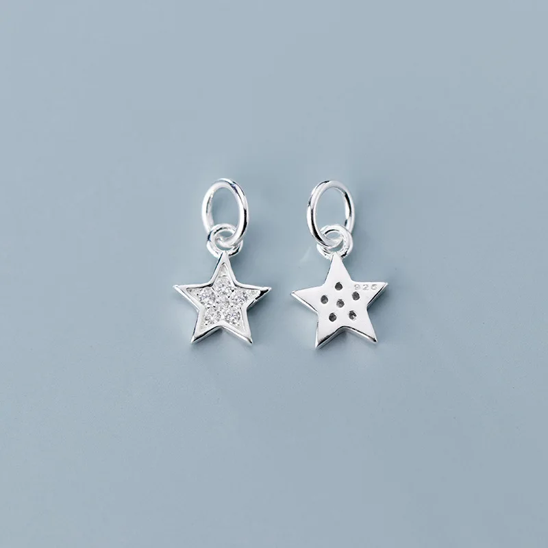 925 Sterling Silver AAA CZ Zircon Paved Decoration Star Charms Gold/Rose Gold S925 Silver Dangle Pendants DIY Jewelry Making - Окраска металла: silver 1pcs