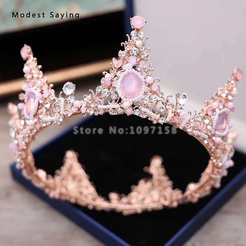 Романтические розовые свадебные тиары 2018 с хрустальной королевской головкой