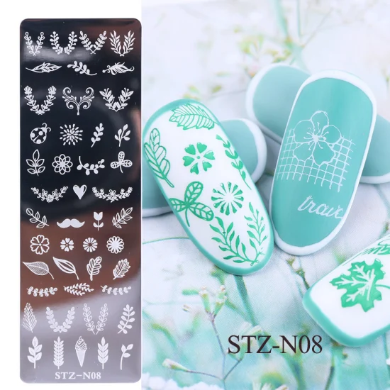 STZ-N08 1 шт. 12x4 см штамповочные пластины для ногтей лист Цветы бабочка кошка дизайн ногтей штамп шаблоны трафареты дизайн лак маникюрный TRSTZN01-12 - Цвет: STZ-N08