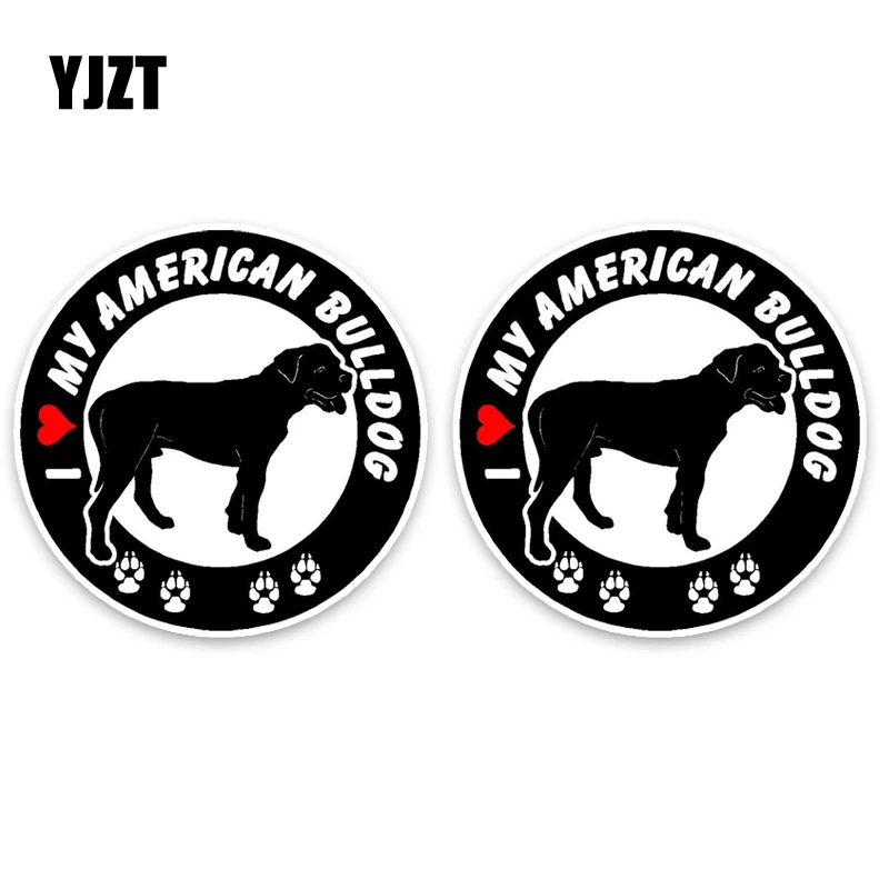

YJZT 13*13CM 2X I Love My American Bulldog Dog Car Decoration PVC Car Sticker Decal C1-4616