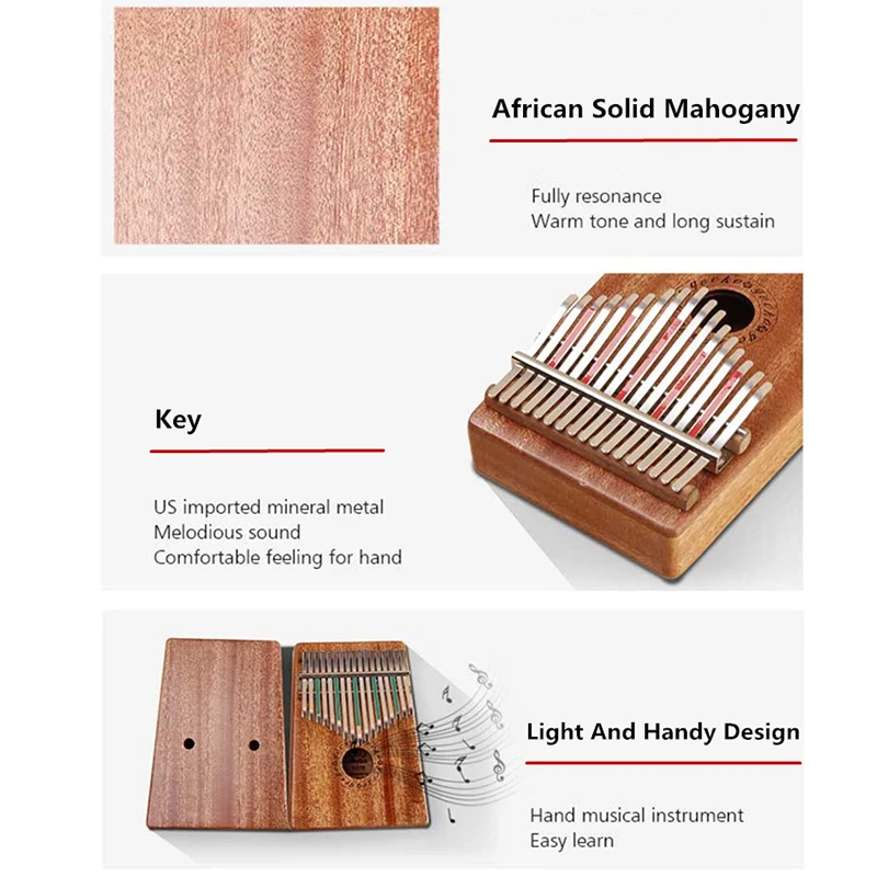 FLGT-17 Key K17M Kalimba 17 African Thumb Piano Finger Percussion Keyboard Music Instruments Kids Marimba Wood |
