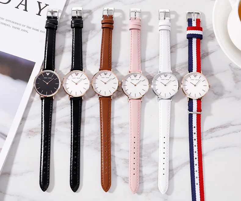 DISNEY MICKY MOUSE Hot Sale leather strap Style Quartz Women Watch Top Brand Watches Fashion Casual Wrist Relojes | Наручные часы
