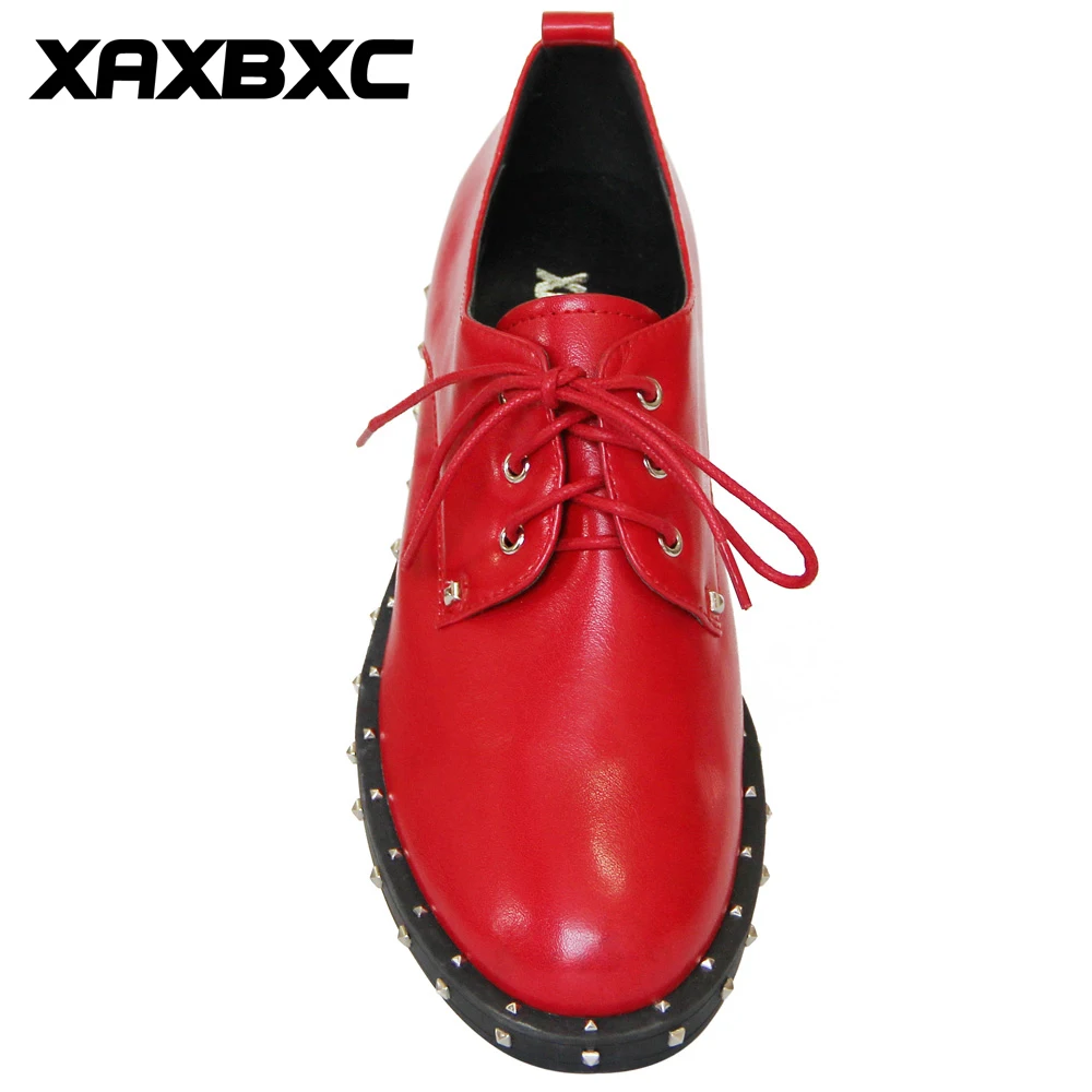 Женские Кожаные Туфли оксфорды XAXBXC на низком каблуке и платформе с закругленным
