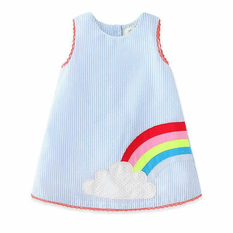 2019 Spring Summer Girls Sleeveless Dress Flaky Clouds Pinstripe Rainbow Single A -line Dresses Young Clothing | Детская одежда и