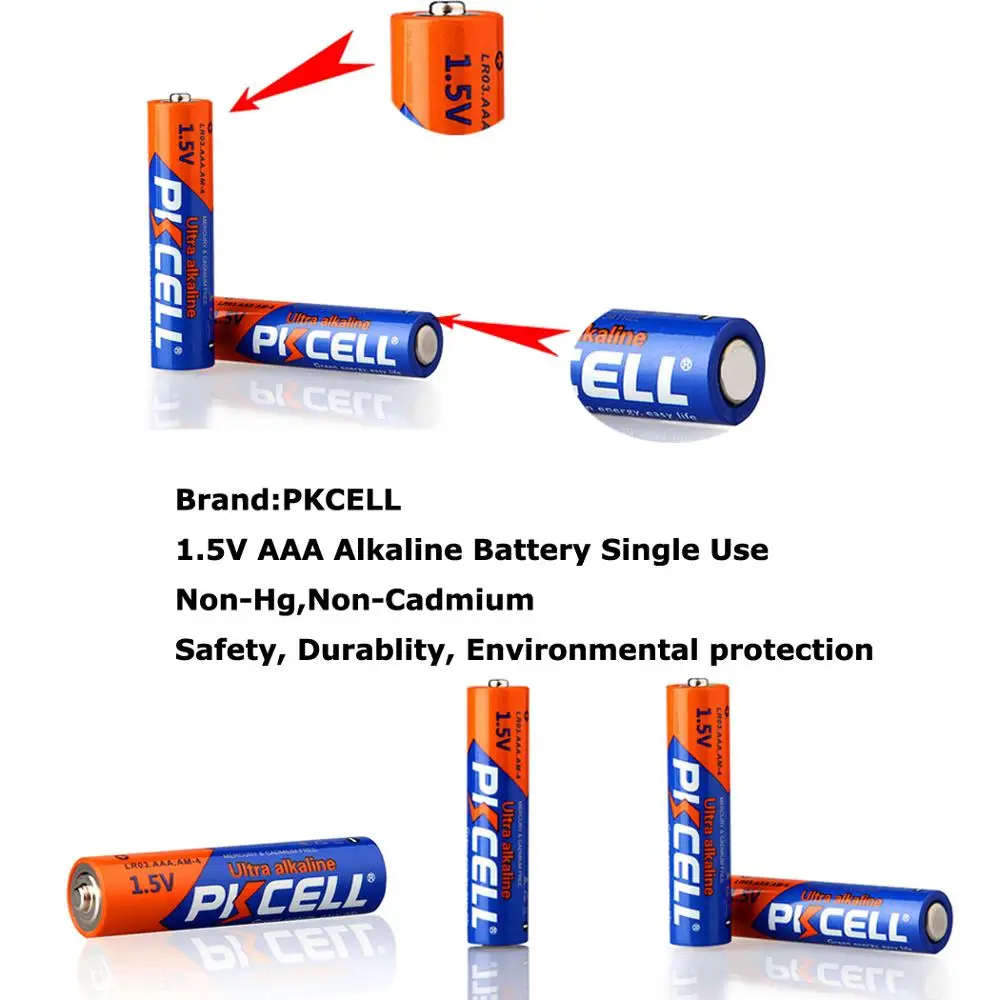 48 x батареи PKCELL LR03 R03 1 5 V AAA щелочные без ртути сухая батарея для электрической