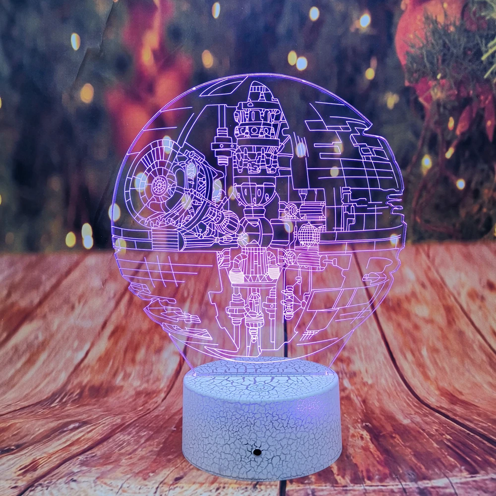 Новинка, Прямая поставка, Звездные войны, Звезда смерти, лампа, 3D ночник, 7 цветов, градиентная база, светодиодный светильник, детские игрушки для мальчиков, Рождественский Декор, подарки на день рождения