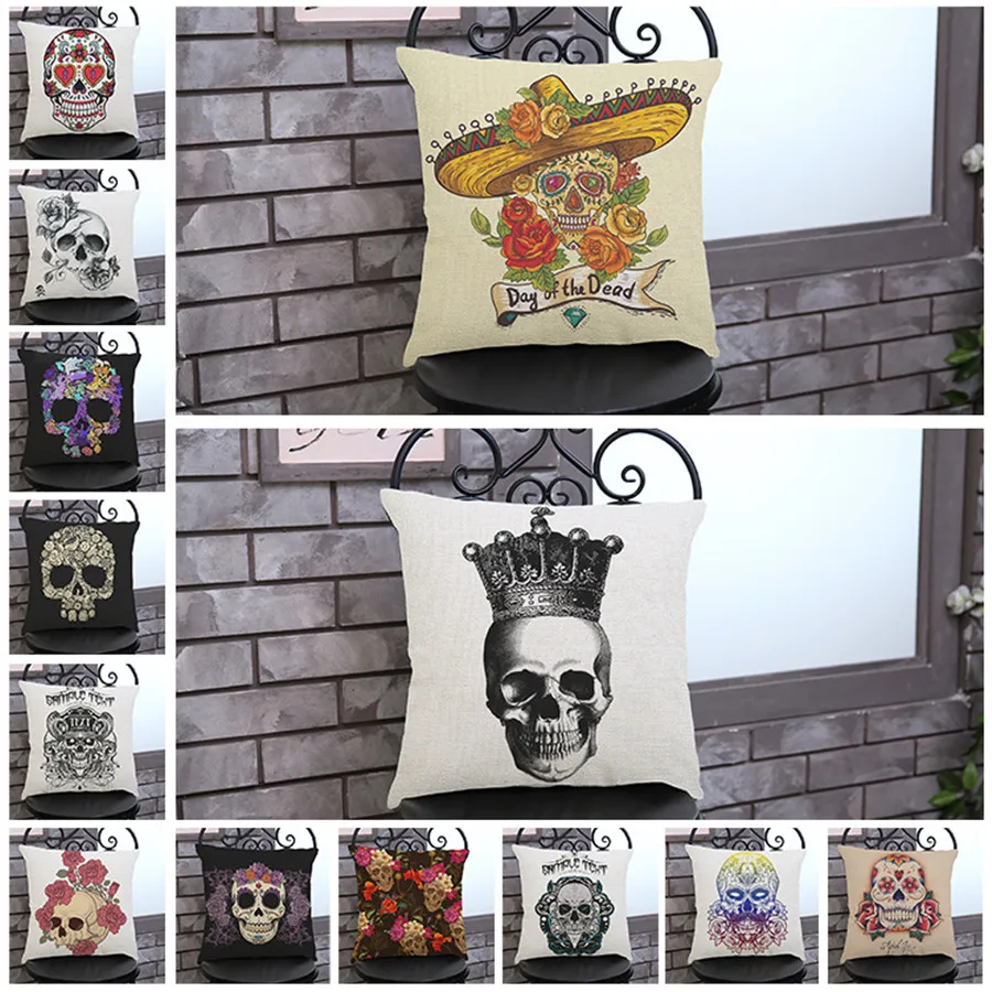 Чехол на подушку с черепом и цветочным принтом в стиле Хэллоуина Мехико