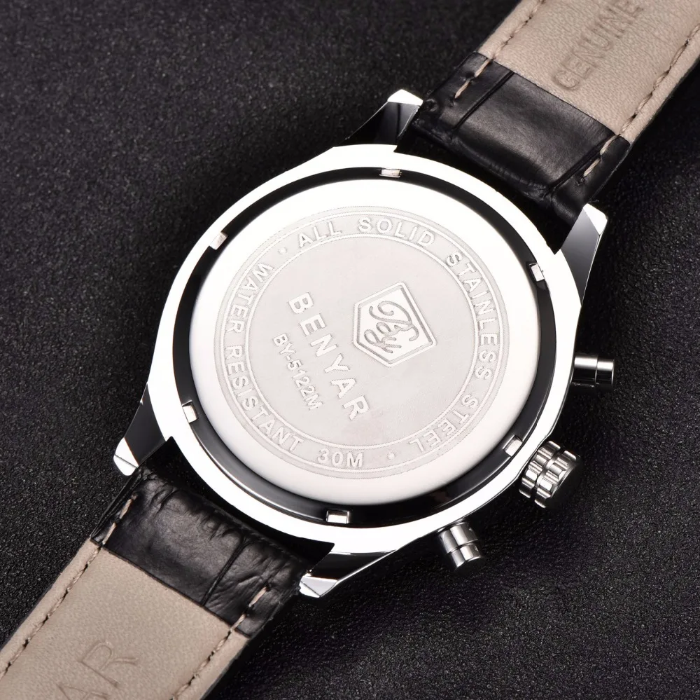 BENYAR кварцевые часы мужские водонепроницаемые спортивные с хронографом для