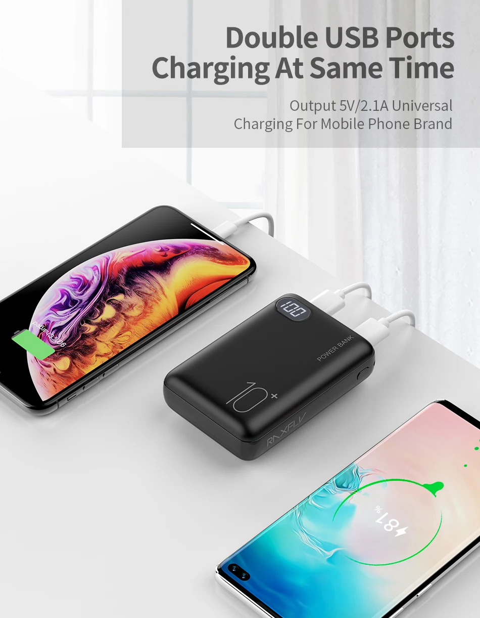 Внешний аккумулятор RAXFLY mi ni, 10000 мА/ч, двойной USB mi, внешний аккумулятор для быстрой зарядки Xiao mi, два порта Usb, внешний аккумулятор, портативный, carregador