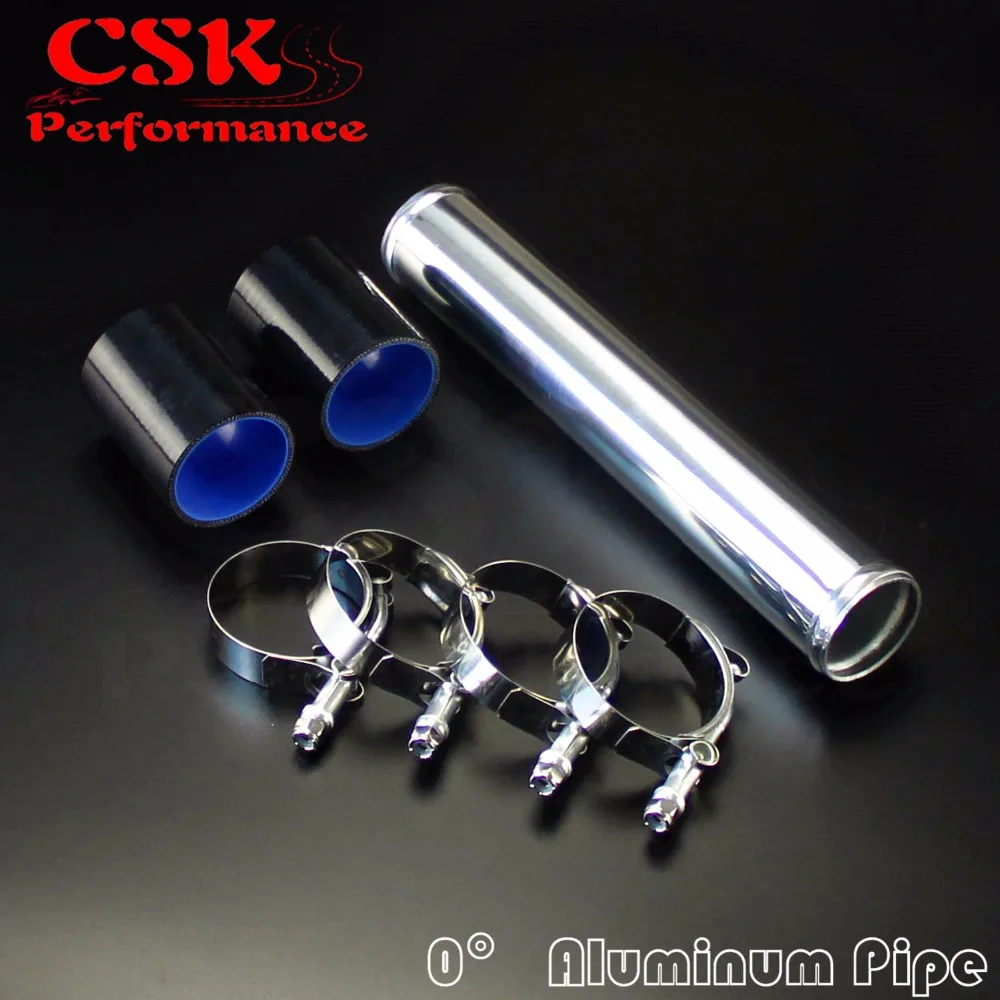 57mm 2.25&quot Aluminum Turbo Intercooler Pipe Piping Tubing + silicon hose +t bolt clamps kits BLACK |